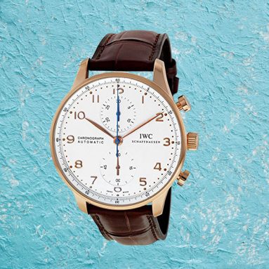 IWC Schaffhausen Portuguese Rose Gold Chronograph IW371480 Men’s Brown Alligator Leather Watch